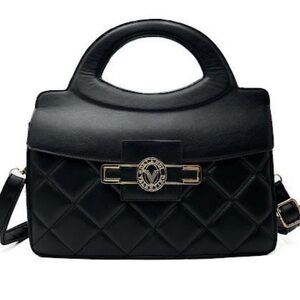 Valentino Orlandi Top Handle "V" Lock Quilted Satchel Crossbody Hand Bag